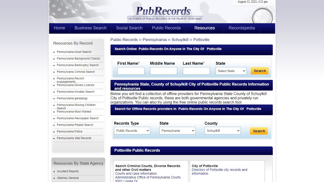 Pottsville, Schuylkill County, Pennsylvania Public Records